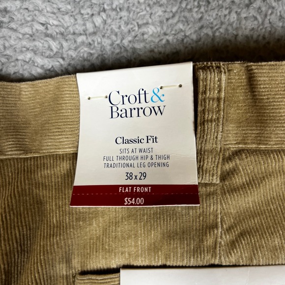 Croft & Barrow Pants Khaki Mens 38x29 Classic Fit Stretch Corduroy Tan NWT - Picture 8 of 10